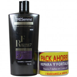 Tresemmé pack shampoo 700 ml. + mask 300 ml. Strengthens & repairs.
