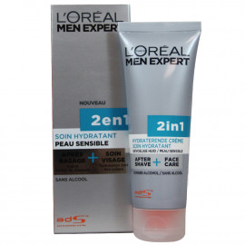 L'Oréal Men expert crema facial 75 ml. 2 en 1 después del afeitado piel sensible.