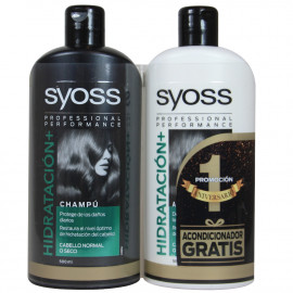 Syoss champú 500 ml. + acondicionador 500 ml. Hidratante cabello seco.