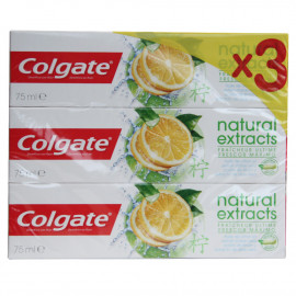 Colgate pasta de dientes 3X75 ml. Extractos naturales limón asiático.