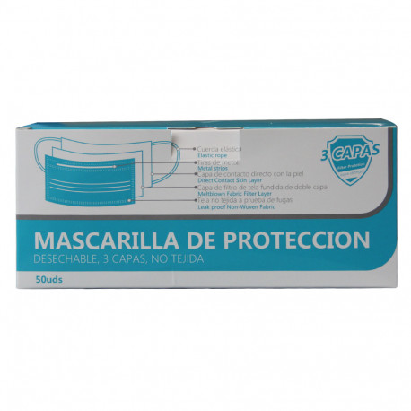 3 CAPAS Mascarilla protección facial 50 u. 3 capas 40 Minibox.