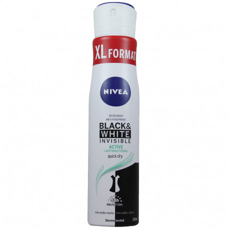 deodorant spray ml. Black & white invisible active antibacterial. - Tarraco Import Export