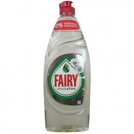 Fairy lavavajillas líquido 650 ml. Limpio y puro 0% colorantes.