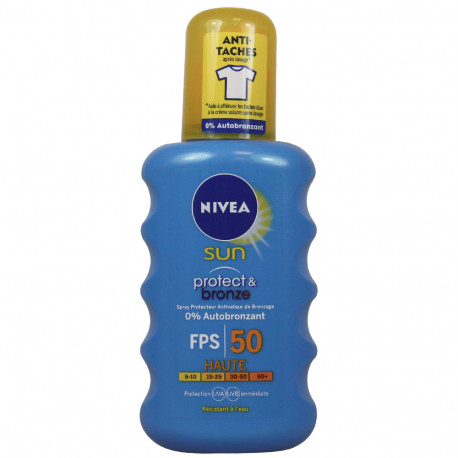 Nivea Sun solar milk spray 200 ml. Protection 50 protects & tans.