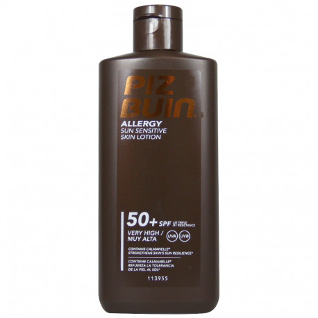 Piz Buin crema solar 200 ml. Protección 50 allergy pieles sensibles.