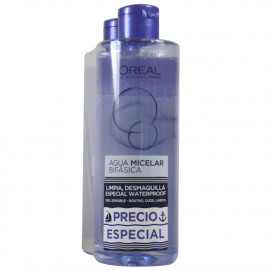L'Oréal agua micelar 2X400 ml. Bifásica piel sensible.