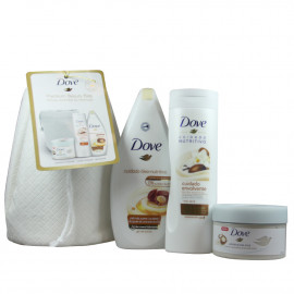 Dove toiletry bag gel 500 ml. + body lotion 400 ml. + exfoliating 225 ml. Enveloping care.