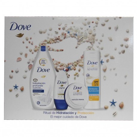 Dove pack ritual de hidratación. Gel 250 ml. + roll-on 50 ml. + loción 250 ml. + crema 75 ml.