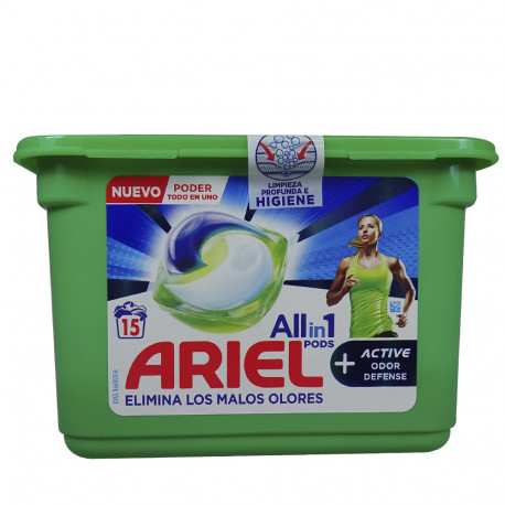 Ariel detergente en capsulas All in One 15 u. Active malos olores