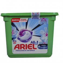 Ariel detergente en capsulas All in One 22 u. Fragancia intensa efecto suavizante.