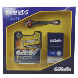 Gillette pack fusion 5 proshield maquinilla + 3 recambios + after shave50 ml.