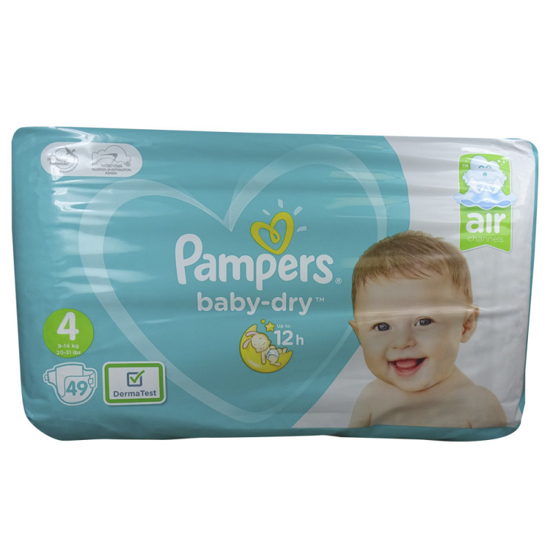 Pampers pañales 49 u. Baby dry talla 4 (9-14 kg). - Tarraco Import Export