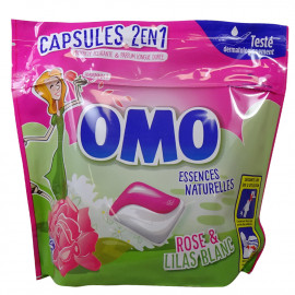 Omo detergente en cápsulas 30 u. 2 en 1 Rosa y lilas blancas.