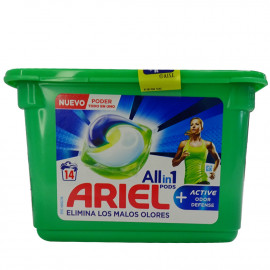 Ariel detergente en capsulas all in one 14 u. Active malos olores.