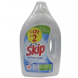 Skip detergente líquido 34+34 dosis 2X1,7 l. Active Clean.