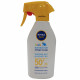Nivea Sun leche solar spray 300 ml. Kids protección 50 sensitive protege y juega sin perfume.
