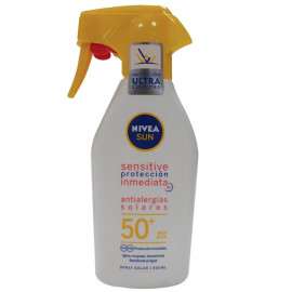 Nivea Sun leche solar spray 300 ml. Sensitive antialergias protección 50 sin perfume.