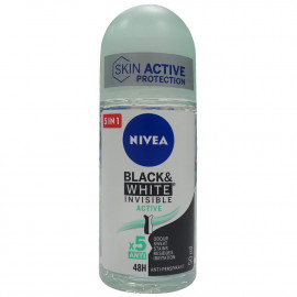 Nivea desodorante roll-on 50 ml. Black & white invisible active. (caja 6 u.)