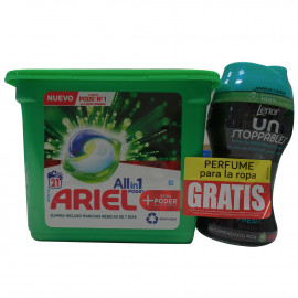 Ariel detergent in tabs all in one 21 u. Extra power + Lenor pearls.