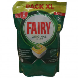 Fairy lavavajillas 55 u. Original todo en uno limón cápsulas.