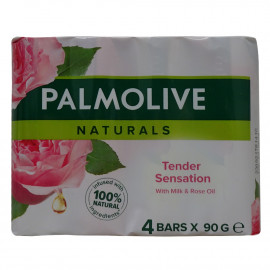 Palmolive pastilla de jabón 4X90 gr. Aceite de rosa y leche.