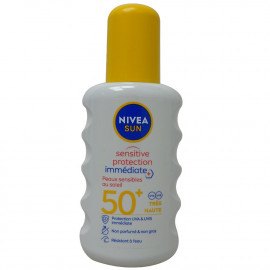 Nivea Sun leche solar spray 200 ml. Protección 50 pieles sensibles.