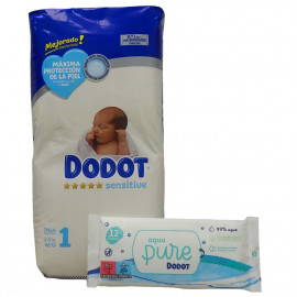 Dodot diaper 276 u. 2-5 kg. Size 1. Sensitive. Wipes Aqua.