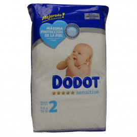 Dodot diapers 58 u. 4-8 kg. Talla 2. Sensitive.