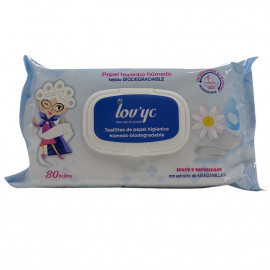 Lov'yc toallitas papel higiénico 80 u. Camomila biodegradable pop-up.