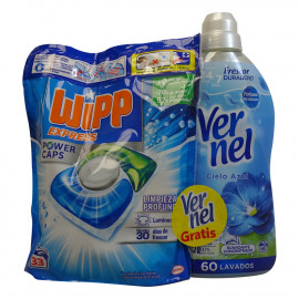 Wipp detergent in tabs power caps 33 u. + Vernel softener 60 dose.
