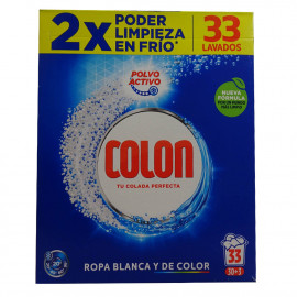 Colon detergente en polvo 33 dosis 1,650 gr. Ropa blanca y color.