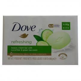 Dove jabón en pastilla 4X90 gr. Hidratación fresca pepino y té verde.