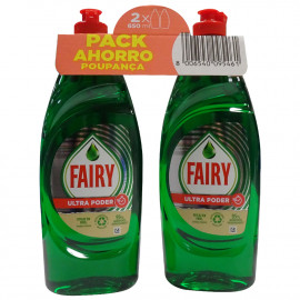 Fairy lavavajillas líquido 2X650 ml. Ultra poder.