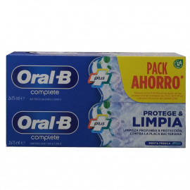 Oral B pasta de dientes 2X75 ml. Complete protege y limpia menta fresca.