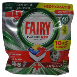 Fairy lavavajillas 10+5 u. Platinum plus todo en uno cápsulas.