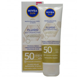 Nivea Sun crema solar 50 ml. Protección facial 50+ fluido antimanchas.