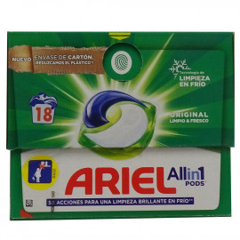 Ariel detergente en cápsulas 18 u. 3 en 1. Original.