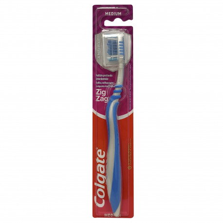 Colgate cepillo de dientes medium zig-zag con capuchón.