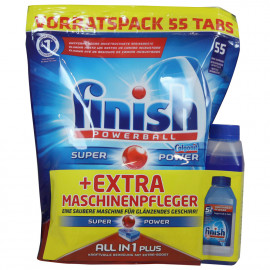Finish dishwasher powerball tabs 55 u. All in 1 plus super power + Cleaner 250 ml.