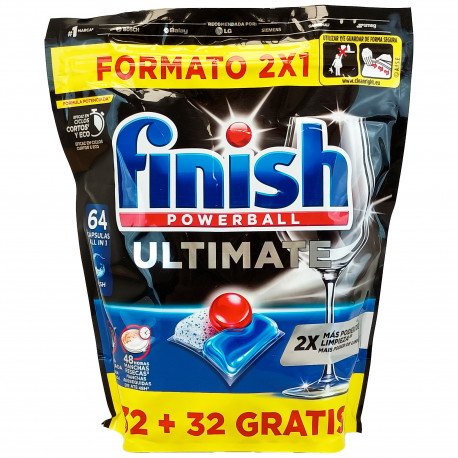Finish lavavajillas powerball 32+32 u. Ultimate limpieza y brillo profundos.