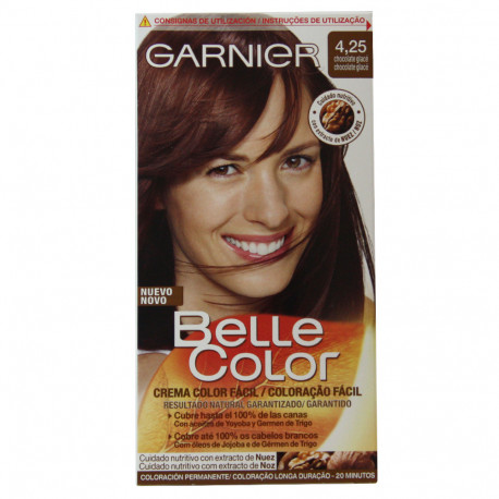 L'Oréal Garnier hair color 4.25 Belle Color chocolate.