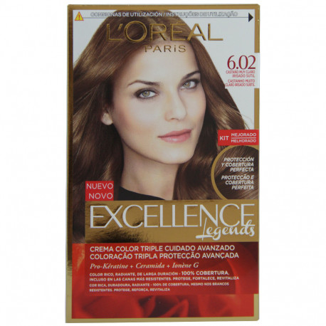 L'Oréal Excellence tinte 6.02 color castaño muy claro.