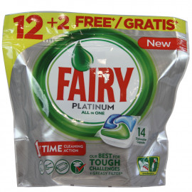 Fairy lavavajillas 12+2 u. Platinum todo en uno cápsulas.