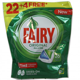 Fairy lavavajillas 22+4 u. Original todo en uno cápsulas.