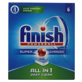 Finish dishwasher powerball tabs 6 u. All in 1 super charged.