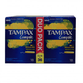 Tampax compak 2X18 u. Regular. + Tin Box.