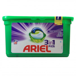 Ariel detergente en cápsulas 3 en 1 - 38 u. Púrpura. Sensaciones frescas.