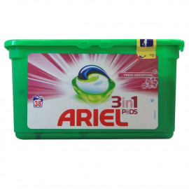 Ariel detergente en cápsulas 3 en 1. 38 u. Rosa sensaciones frescas 1136,2 gr.
