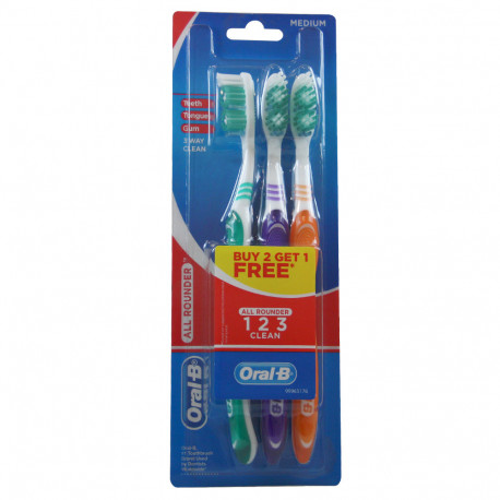 Oral B cepillo de dientes 3 u. 1 2 3 clean medium.