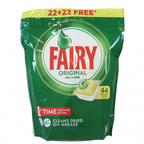 Fairy lavavajillas 44 u. Limón original todo en uno cápsulas.